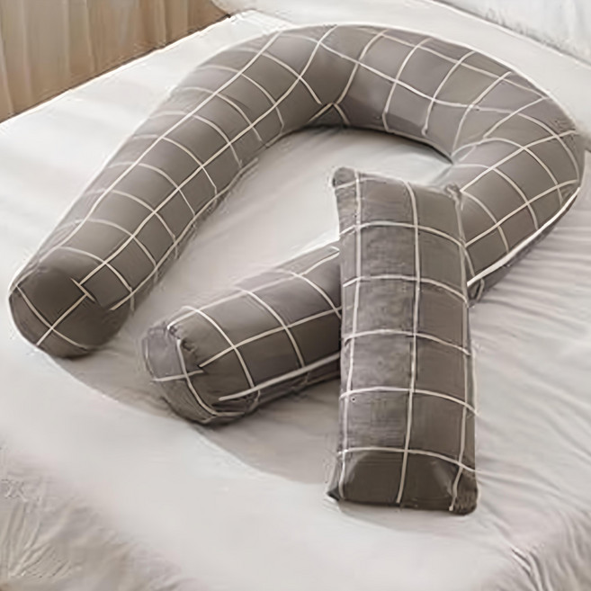 SAMICK FURNITURE 單色長U字型抱枕 (枕套可拆卸), 格紋灰色