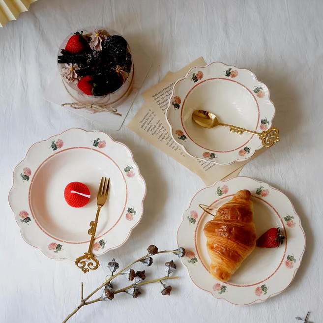 陶瓷復古餐碗 6吋, 繡球花 白色, 1個