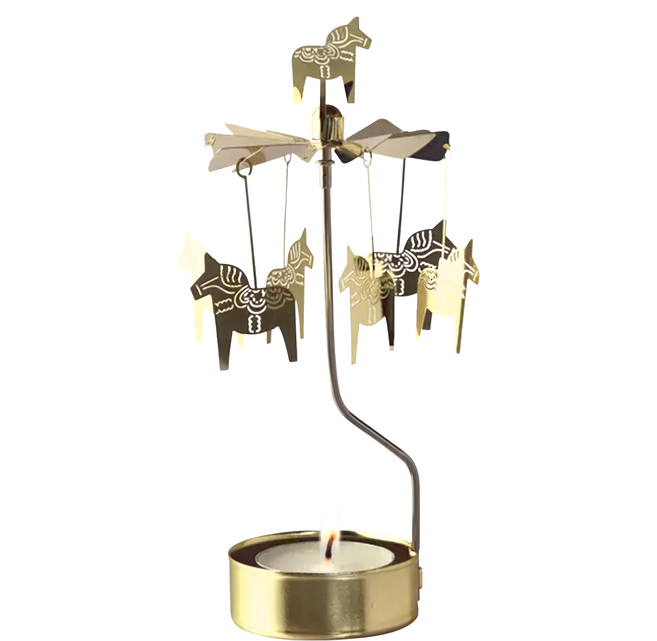 Pluto Design 達拉木馬旋轉燭座 金屬材質 16cm, 金色
