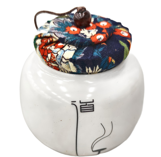 經典白瓷布蓋小茶罐 陶瓷材質, 藍白, 1個