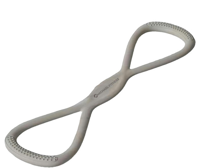 MICHAEL FITNESS 麥克健身 雙股防斷8字拉力繩 矽膠材質 彈力均勻更順手 人體工學按摩手柄 防滑, 月光灰, 1個