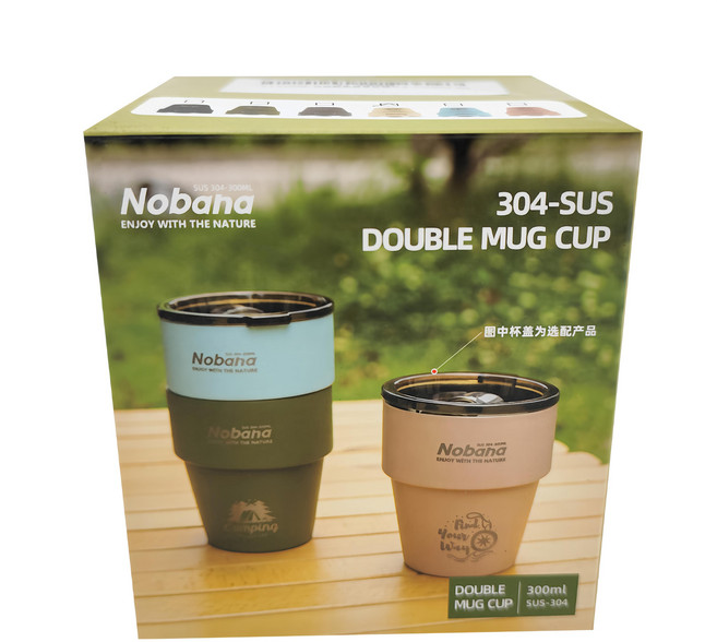 NOBANA 不鏽鋼帶蓋雙層隔熱杯 杯子 120g 8.4 x 9.6cm + 杯蓋 35g 8.5 x 2.2cm, 顏色隨機, 1個