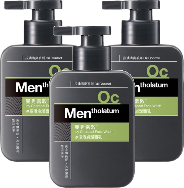 MENTHOLATUM 曼秀雷敦 台灣公司貨 男士冰振活炭潔面乳, 150ml, 3瓶