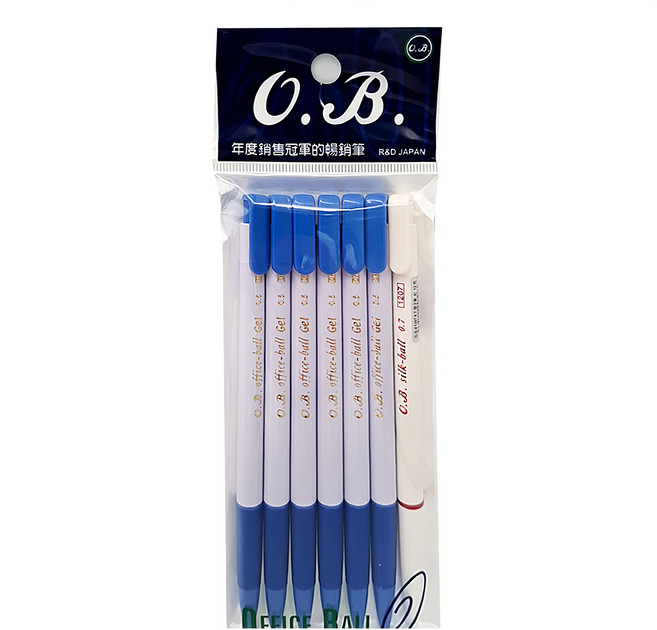 O.B. 歐布德 中性筆 6入 附贈品, 藍色, 1組
