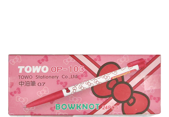 TOWO 東文 蝴蝶結中油筆 0.7 BOWKNOT OP-103, 紅色, 24支