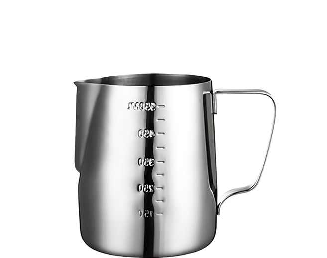 大容量咖啡拉花杯 鷹嘴尖口設計 雙刻度 圓角手柄, 顏色隨機, 1個