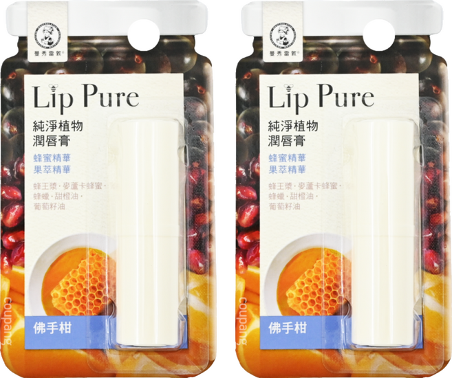 MENTHOLATUM 曼秀雷敦 台灣公司貨 純淨植物潤唇膏, 佛手柑, 4g, 2支