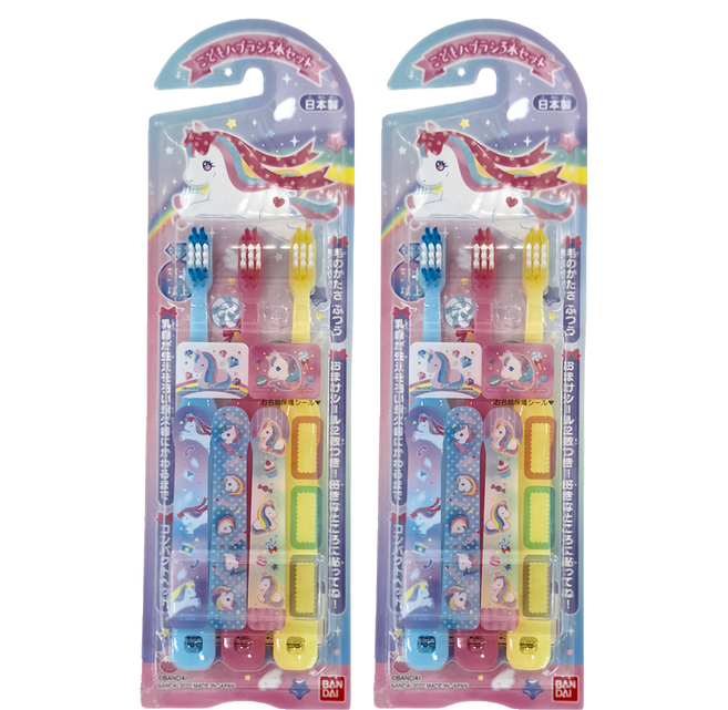 日本 BANDAI 兒童牙刷 呵護牙齦, 彩虹獨角獸 多色, 3支, 2組