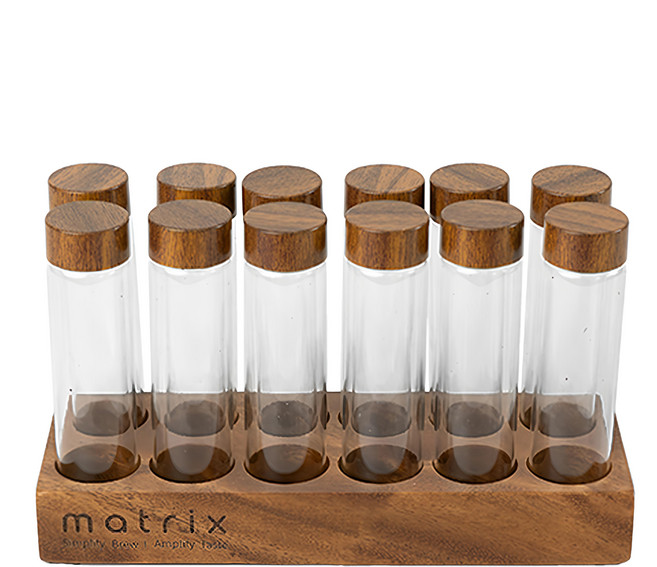 matrix 胡桃木蓋咖啡豆玻璃試管密封保存罐 12個, 1組, 胡桃木