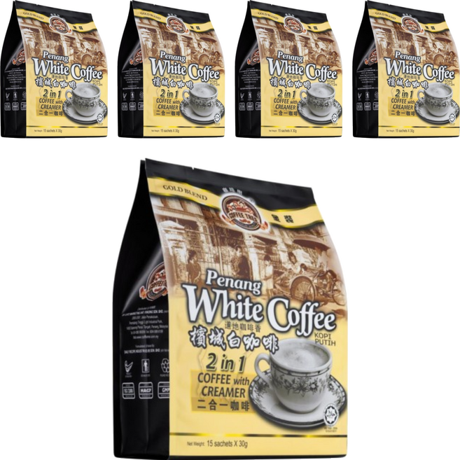 COFFEE TREE 咖啡樹 金裝檳城白咖啡 三合一 經典原味, 40g, 15包, 5袋