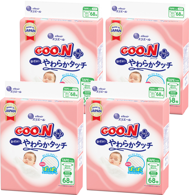 GOO.N 大王 日本境內版 SJ柔觸肌系列 黏貼型尿布 5kg以下, NB, 272片