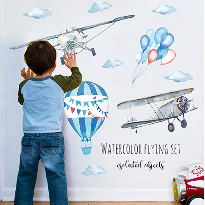 JB Design 童趣風壁貼 Watercolor Flying Set, 飛行夢想號
