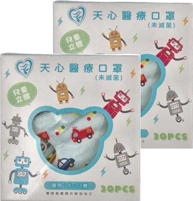 MITENXIN 天心生醫 兒童立體醫療口罩 117 x 75mm 5~12歲, 英雄車隊, 30片, 2盒