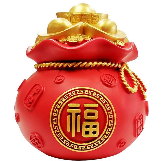 財神小舖 財源滾滾 聚寶盆存錢筒 合成樹脂材質 高16.5cm*直徑15cm, 紅色 + 金色, 1個