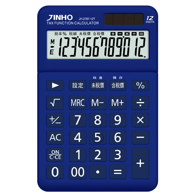 JINHO 京禾 12位元計算機 稅率型 可調式螢幕 太陽能/電池雙重電源 JH-2787-12T, 藍色, 1個