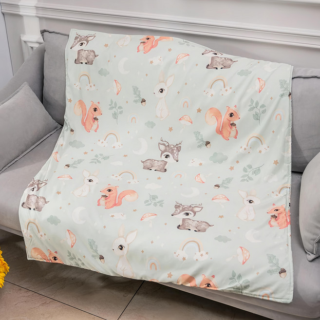 LoveCity 寢城之戀 吸濕排汗萊賽爾天絲 四季兒童小涼被, 森林野餐 綠色