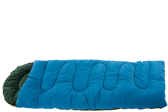 Polar Star 桃源戶外 加大型纖維睡袋 立體隔間設計 YKK雙向拉鍊 頭部防風束繩, 藍色, 1個