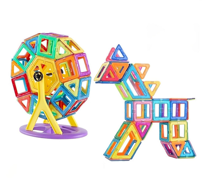 百變磁力片 益智玩具60件組 中號(收納盒 + 車輪組) - 激發想像力 培養空間概念, 1組