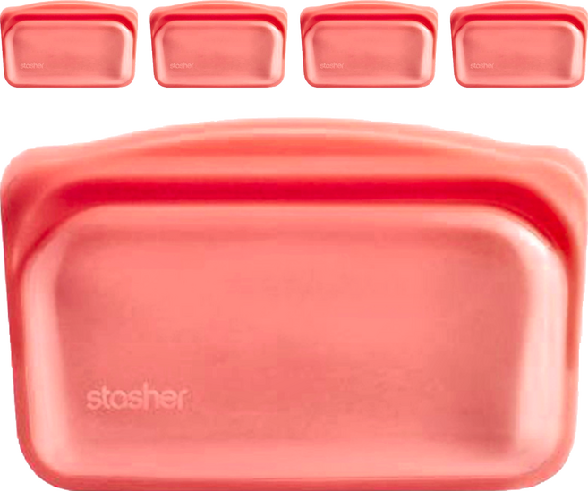 stasher 長形矽膠密封袋 紅色, 5個, 1入