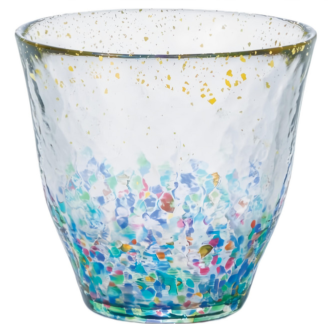 津輕 手作金彩祭典水杯 330ml, 透明色/藍色, 1個