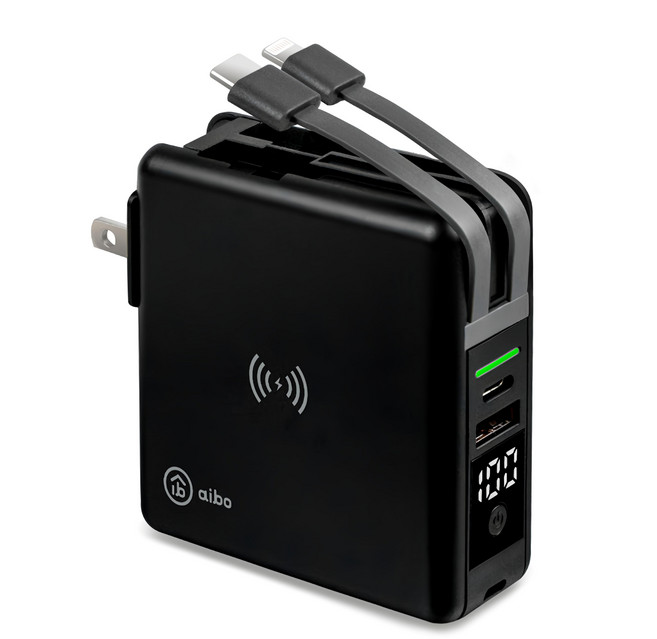 aibo 快充行動電源 無線磁吸 + PD + QC Type-C/Lightning, BPN-TK100, 沉穩黑