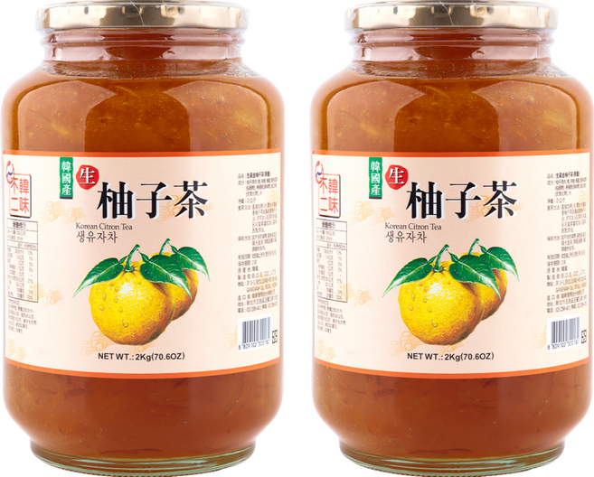 韓味不二 生黃金柚子茶, 2kg, 1入, 2罐