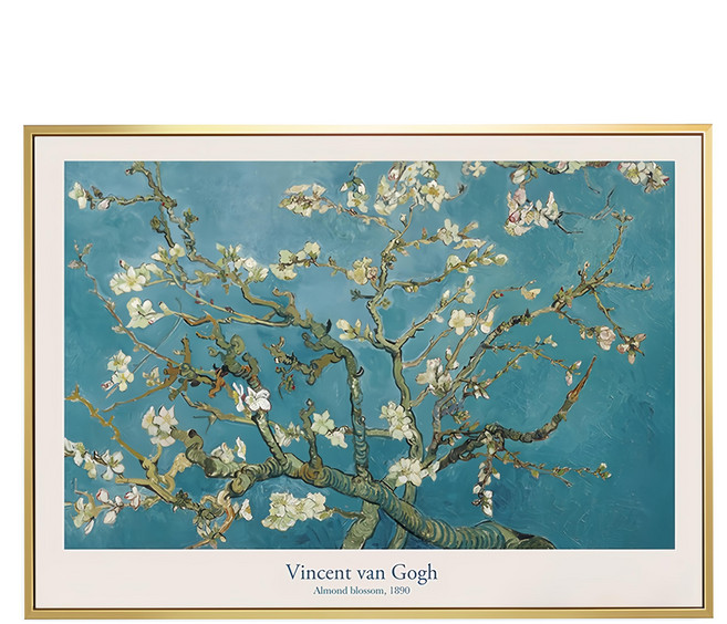 BOLUO GALLERY 菠蘿選畫所 梵谷 杏花 大師名作系列 裝飾畫 59.4 x 42cm 木框 金色 AVAR4606G