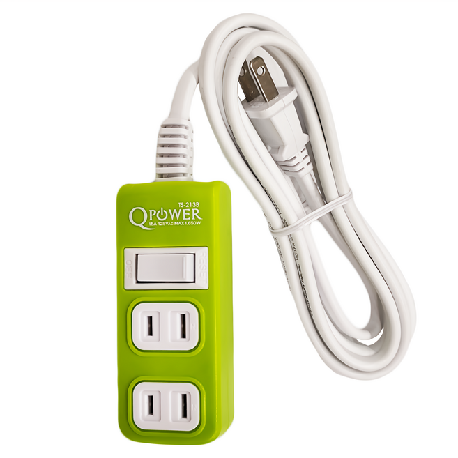 Tyson 太順電業 QPOWER 太超值 1切3座 2P延長線 TS-213B, 1.8m, 萊姆色, 1條