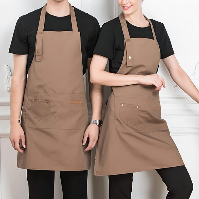 北歐風帆布圍裙2件組, 奶茶棕, 1組