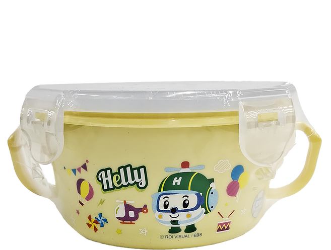 ROBOCAR POLI 波力 不鏽鋼雙耳隔熱碗 KS-8603HY 15.5 x 13.5 x 7cm 400ml, 赫利 黃色, 1個