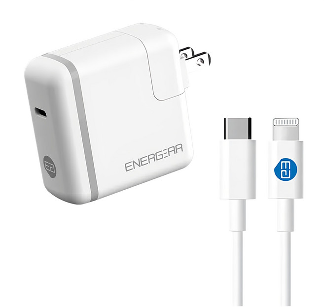 ENERGEAR 安杰爾 27W PD快充器 + Type-C to Lightning快充線, 白色, 1個