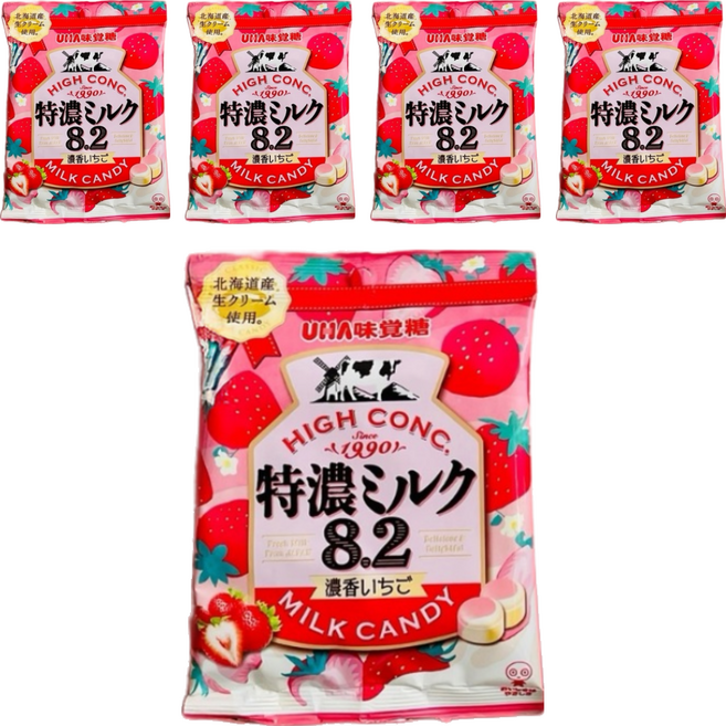 UHA 味覺糖 特濃牛奶糖 草莓味, 58g, 5包