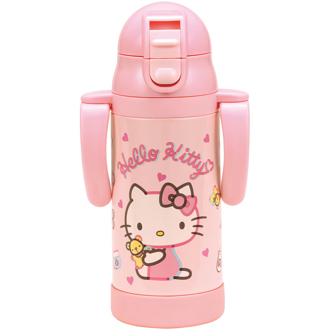 Skater 吸管型不鏽鋼兩用杯 附外出用肩揹帶 STWM3N, 凱蒂貓 粉色, 350ml, 1個