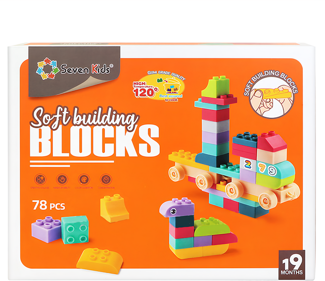Seven Kids KIDMATE DIY軟質積木 78片 適用於19個月以上的兒童, 1盒