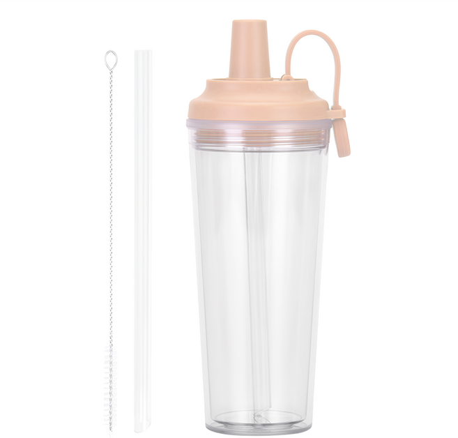 磁吸提手 Tritan 珍奶隨行杯 附吸管, 杏色, 710ml, 1個