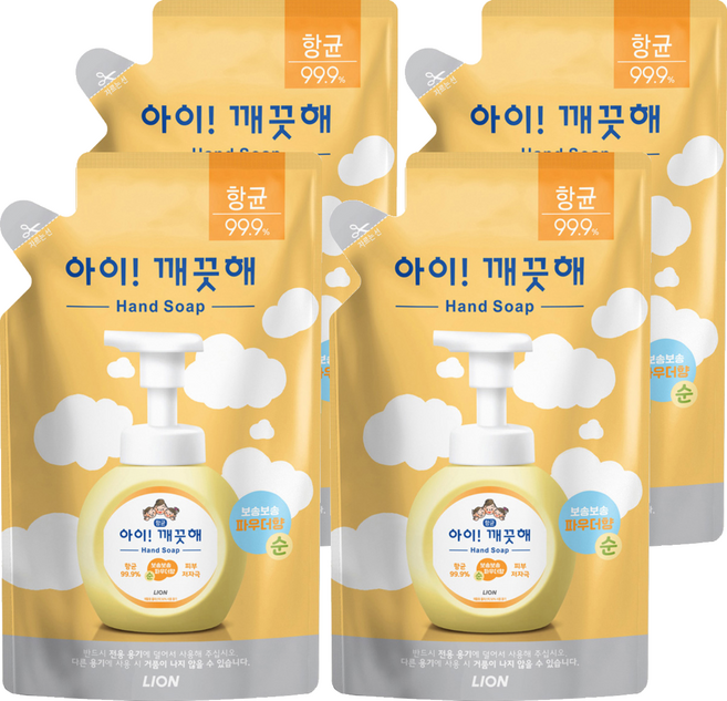 LION 獅王 趣淨 洗手慕斯補充包 爽身粉香, 200ml, 4包