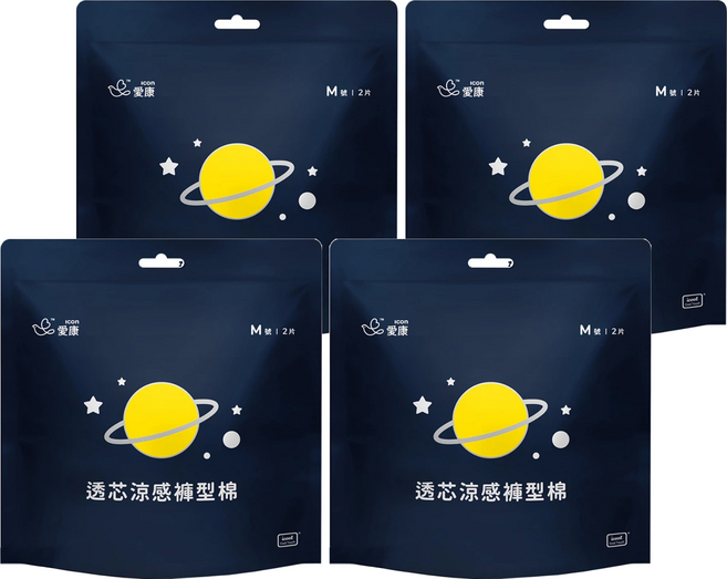 icon 愛康 透芯涼感褲型衛生棉, M(臀圍80~95cm), 2片, 4包