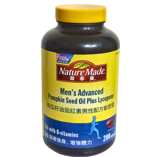 Nature Made 萊萃美 南瓜籽油茄紅素男性活力配方軟膠囊, 200顆, 1瓶
