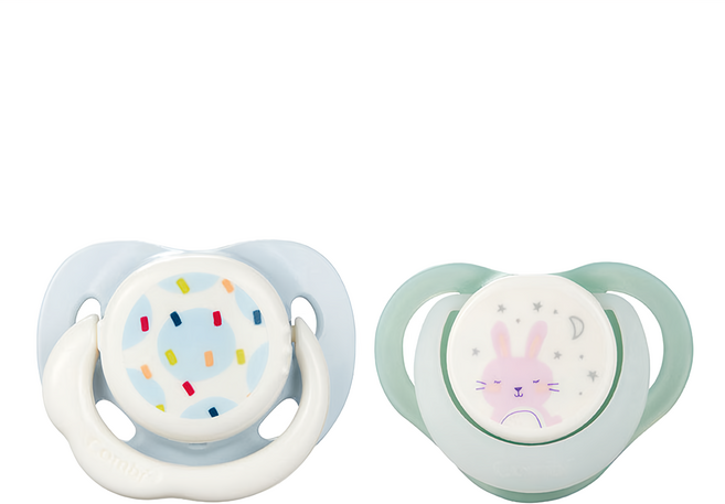 Combi 康貝 日+夜用安撫奶嘴組 M 2入, 2個月以上, 彩點藍色 + 夜夢兔綠色, 1組