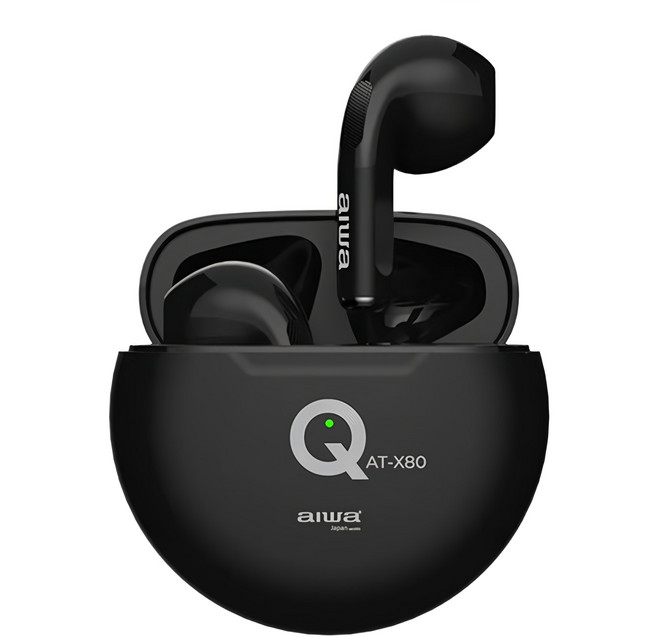 aiwa 愛華 真無線藍牙耳機 AT-X80Q 藍牙5.1 IPX4防水等級, 黑色