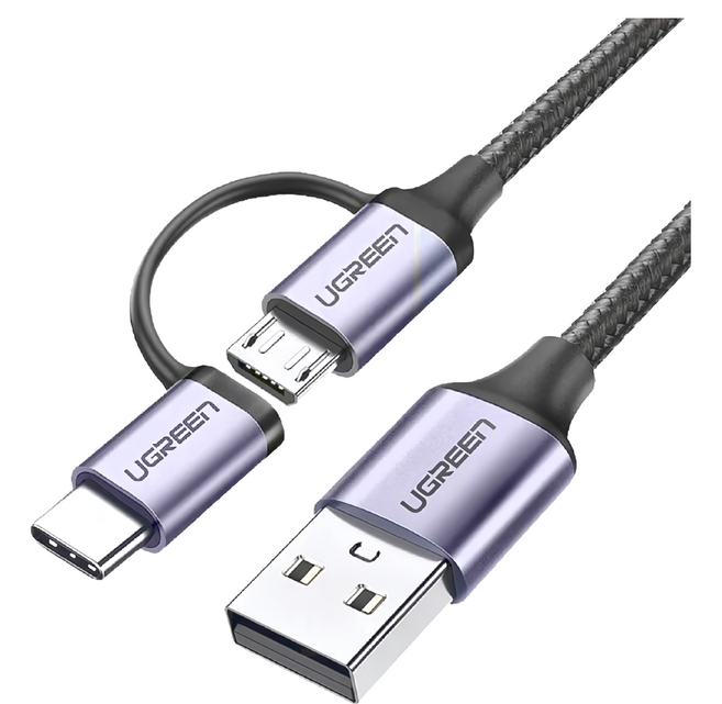 UGREEN 綠聯 3A快充 Micro USB Type-C 兩用傳輸線 編織, 1m, 1條, 編織線
