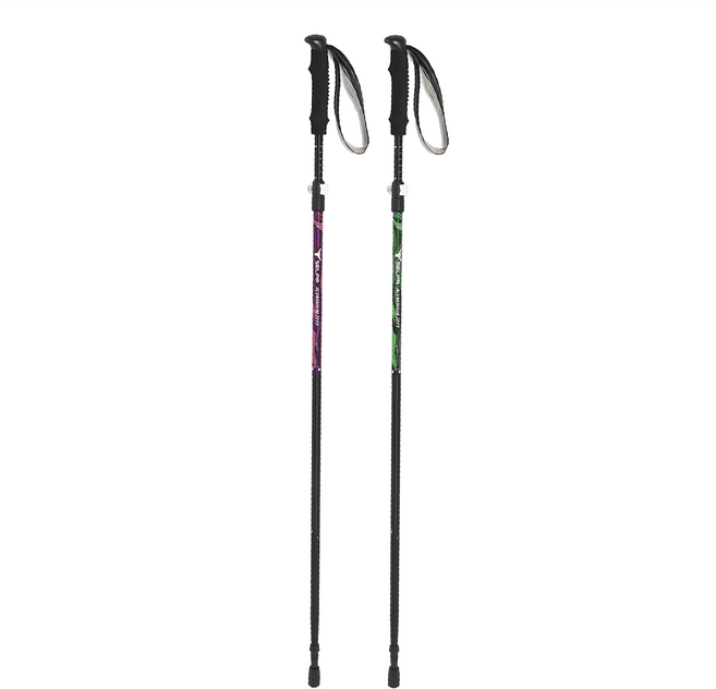 SELPA 翔凰7075鋁合金外鎖折疊登山杖, 紫色 + 綠色, 2支