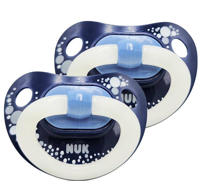 NUK 夜用奶嘴組, 0~6個月, 藍色, 2個