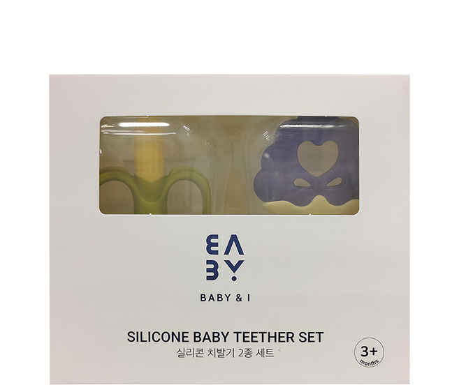 BABY&I 造型矽膠固齒器 3個月以上, 固齒器 + 收納盒, 葡萄款 + 玉米款, 1組