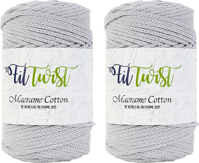 SEVY Fil Twist Macrame Cotton系列 編織棉線 100公尺 材質: 棉 原產地: 韓國, 淺灰色, 2個