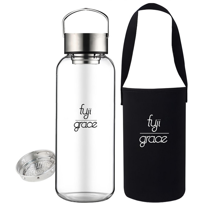 FUJI-GRACE 富士雅麗 玻璃水瓶 高硼硅耐熱玻璃 含304不鏽鋼濾網 寬口徑, 透明色, 1.5L, 1個