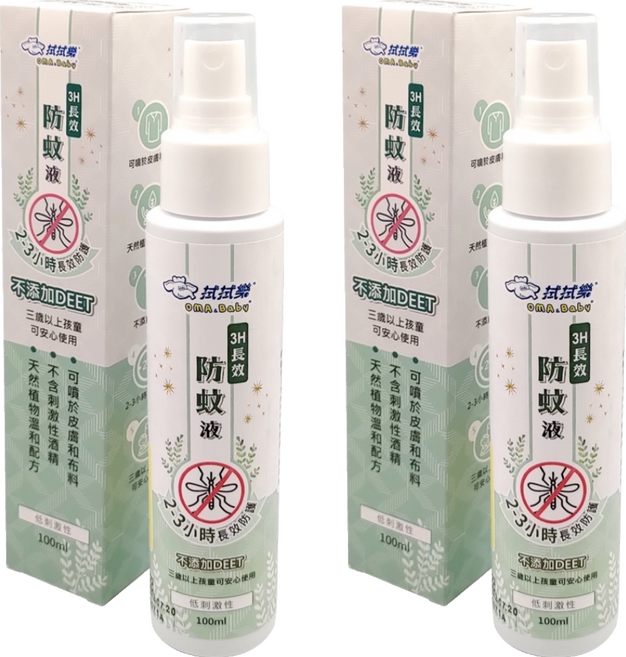OMA&Baby 拭拭樂 防蚊液 天然植物溫和配方 2-3小時長效防蚊 不添加DEET 三歲以上孩童可安心使用, 100ml, 2瓶