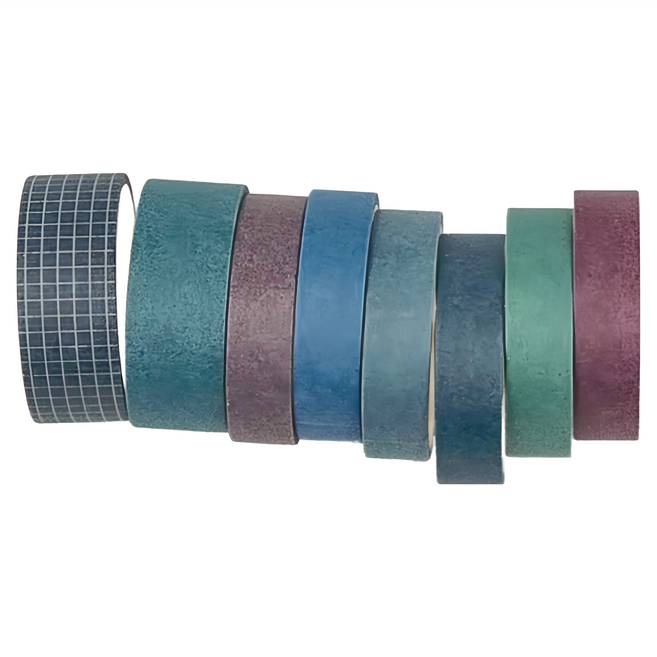 Songdao 和紙膠帶8卷組 10mm x 3m 6卷 + 15mm x 3m 2卷, 藏藍, 1組