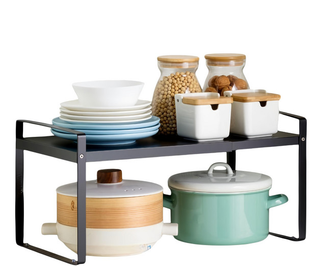 德利生活 分層伸縮置物架 S(36~60 x 22 x 18cm), 黑色, 1個