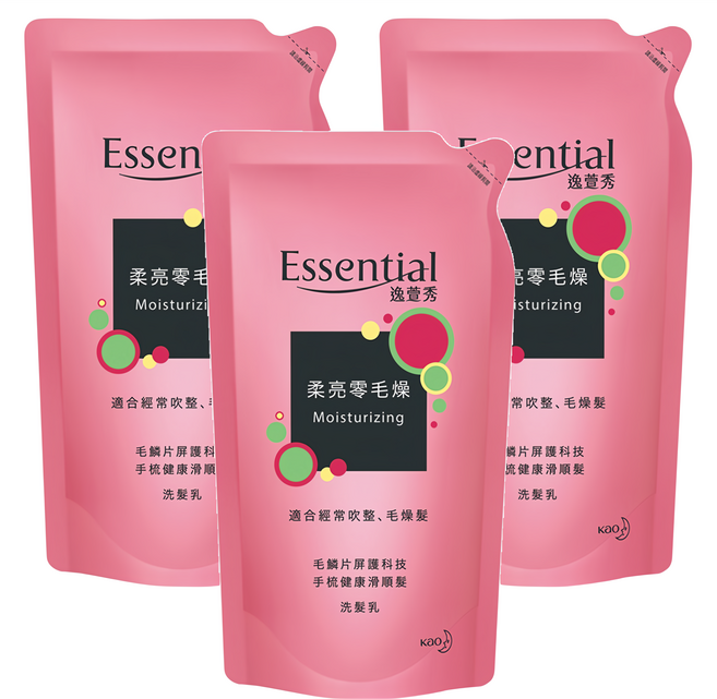 Essential 逸萱秀 台灣公司貨 瞬效修護系列 柔亮零毛燥 洗髮乳 補充包, 550ml, 3包